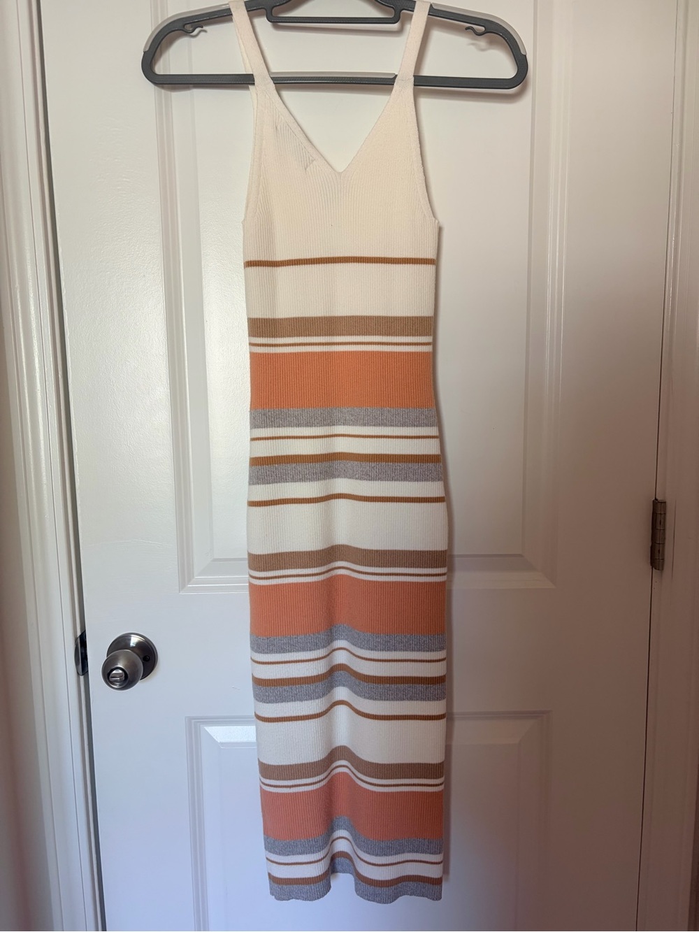 V-Neck Striped Maxi Dress in Cream & Orange